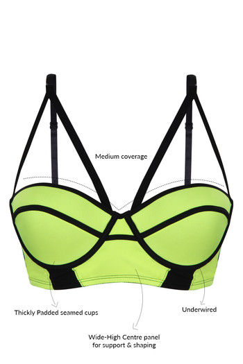 Zivame Color Block Monroe Strap Bra with Bikini Brief- Black n Neon Green