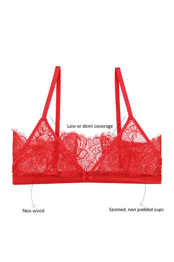 Buy Zivame Sensuous Single Layered Non Wired Low Coverage Lace Bra-Salsa  Dark Red at Rs.1495 online