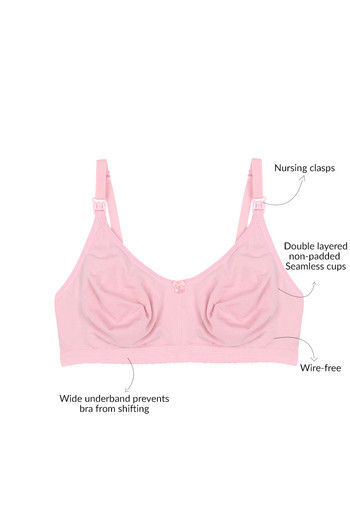 Zivame Seamless Moulded Double Layer Side Support Nursing Bra- Pink