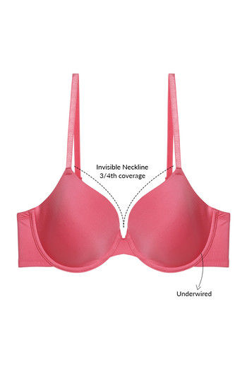 Zivame Soft n Sheen Padded Wired 3/4th Coverage T-Shirt Bra With Bikini  Panty - P Csmos P Pink