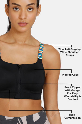Buy Zivame Zelocity High Impact Front Opening Sports Bra-Anthracite - Black  online