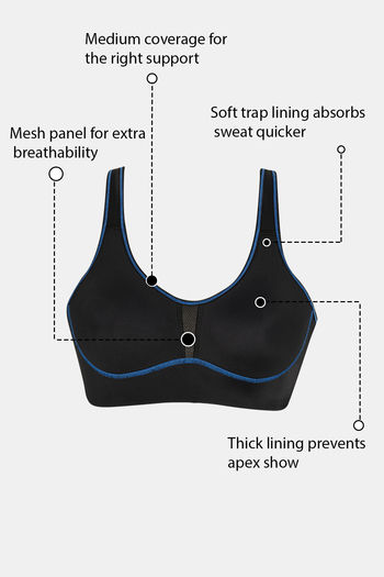 Buy Zelocity Quick Dry Sports Bra - Black at Rs.673 online
