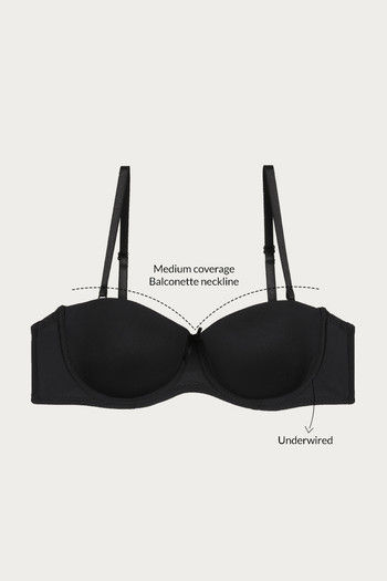 Buy Zivame Padded Wired Medium Coverage Strapless Bra - Black at