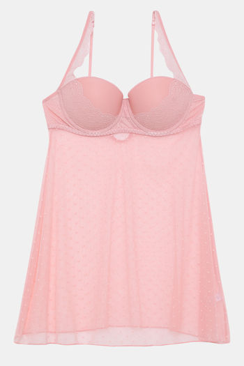 Buy Zivame Dual Tone Lace Soft Mesh Gentle Push Up Babydoll With G  String-Pink at Rs.798 online