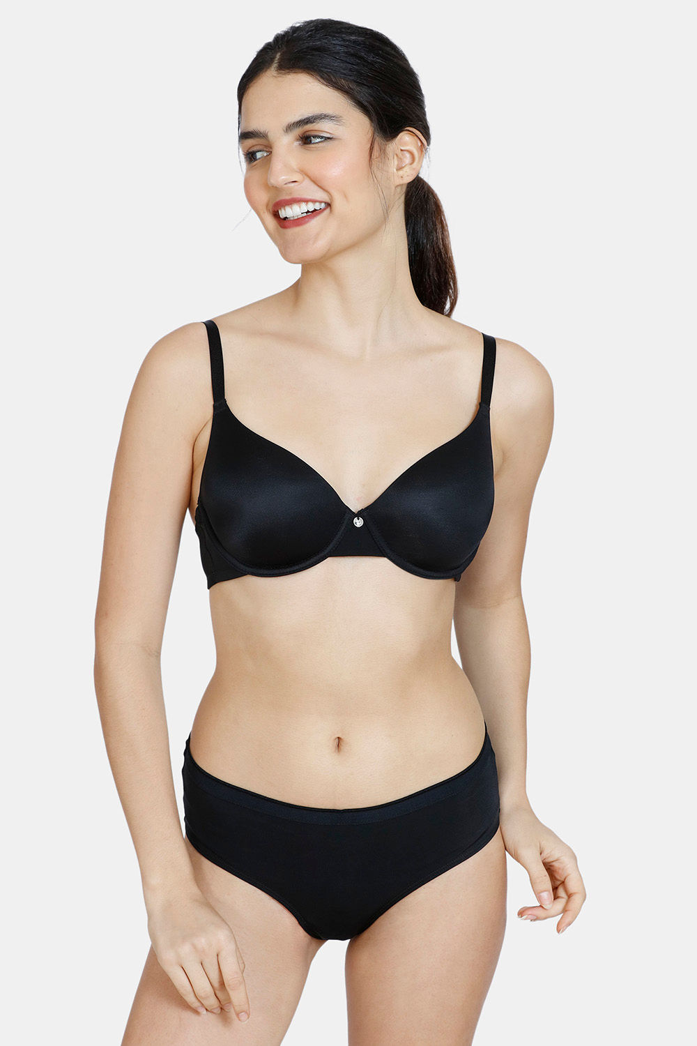 Buy Zivame Breeze Padded Non-Wired Full Coverage T-Shirt Bra With Hipster  Panty - Roebuck at Rs.872 online
