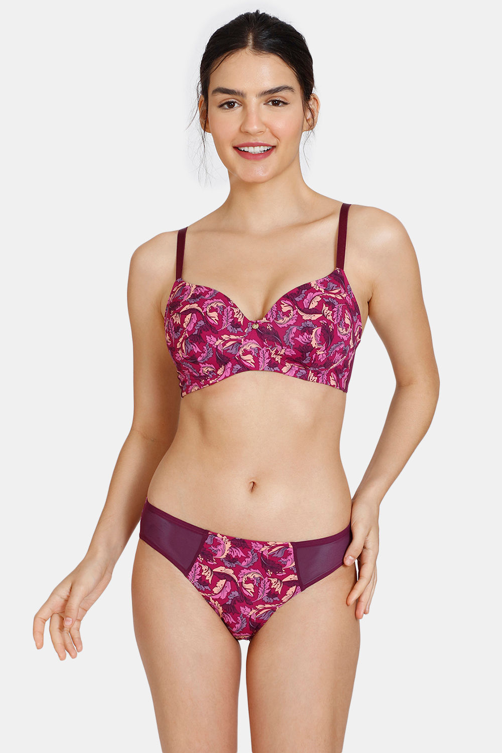 Buy Zivame Colour Crazy Padded Non Wired 3/4th Coverage Cami Bra With  Hipster Panty - Botanical Garden at Rs.487 online