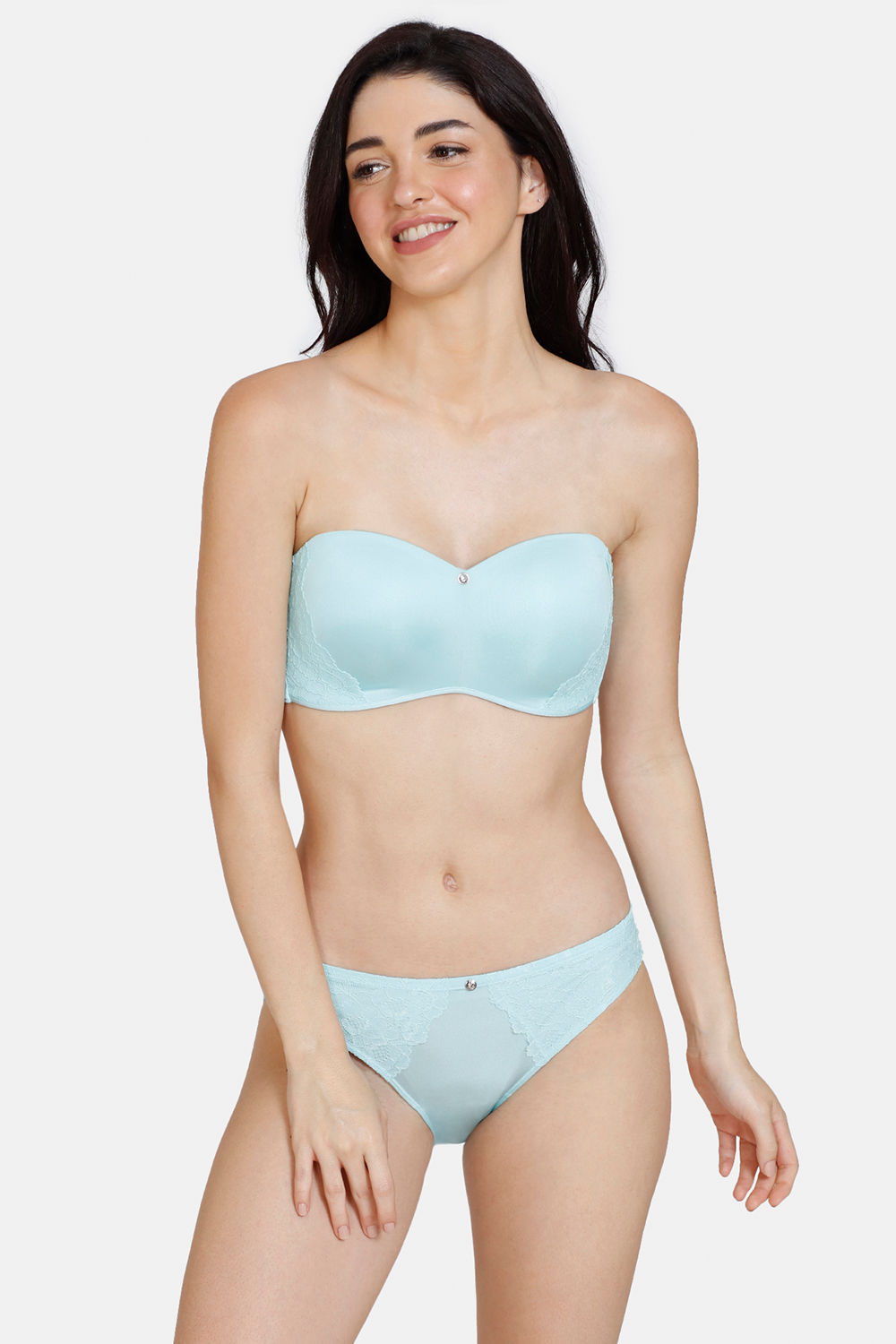 model image of Zivame Marshmallow Padded Non Wired 3/4th Coverage Strapless Bra With Bikini Panty - Plume