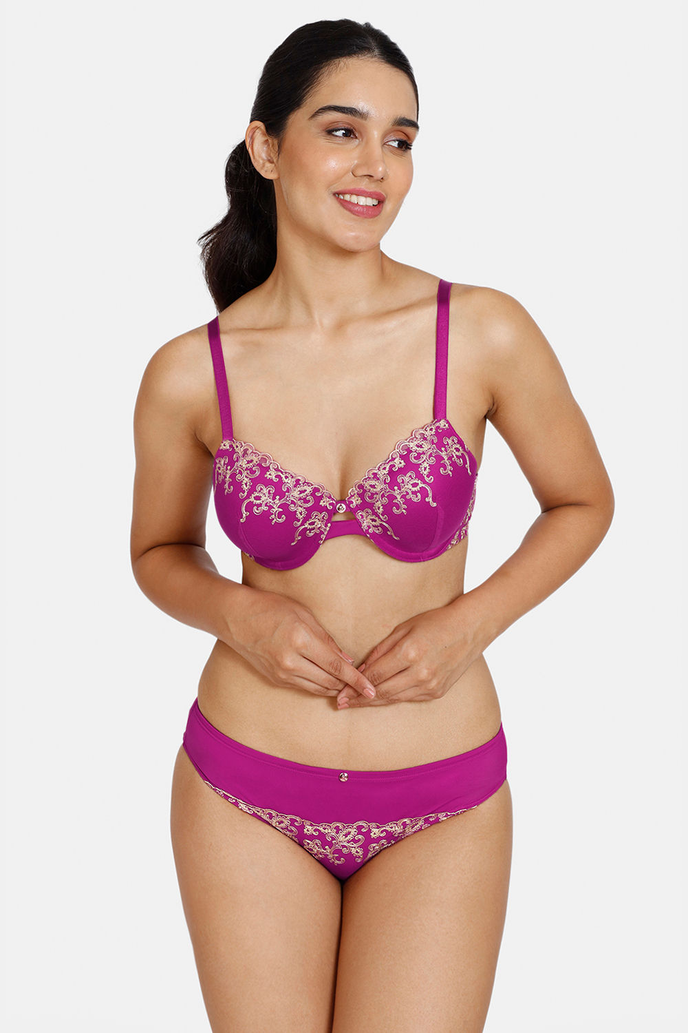 Buy Zivame Bohemian Magic Padded Wired 3/4th Coverage Lace Bra - Cantaloupe  at Rs.583 online