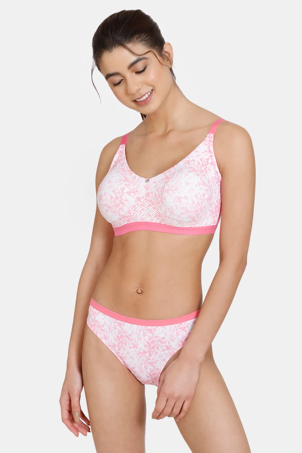 Buy Zivame Watch Your Back Pushup Bra with Bikini Panty- Pink at