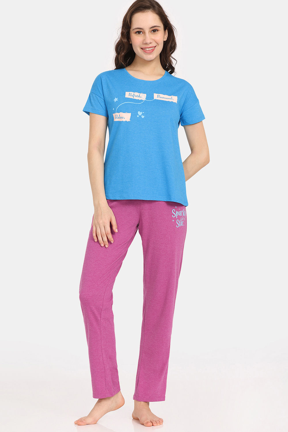 Rosaline Starry Nights Knit Cotton Top With Pyjama - Hawaiian Red