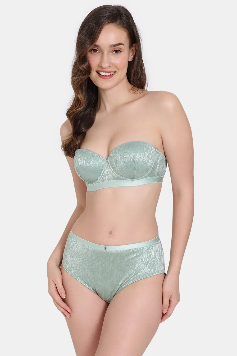 Buy Zivame Sensuous Lace Bra with Low Rise Thong- Green at Rs.2090 online