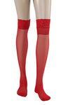 Zivame Anti Slip Floral Lace Stocking- Red — thumbnail 4
