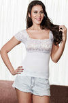 Zivame Lace Touch Short Sleeve Shaping Top-White — thumbnail 4
