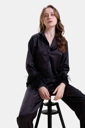 Mysthelle Silk & Satin Loungewear Set - Black — image 4