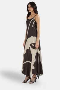 Sands of India Women Abstract Print Asymmetric Hem A-Line Brown Maxi Dress - Brown — thumbnail 3