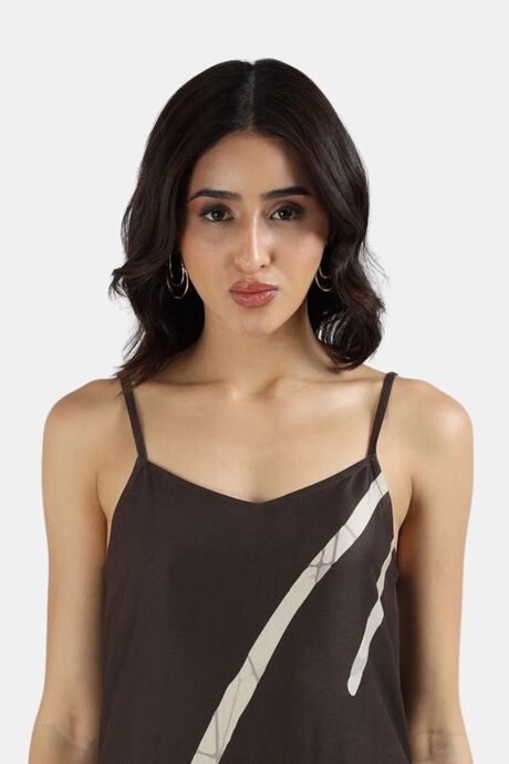 Sands of India Women Abstract Print Asymmetric Hem A-Line Brown Maxi Dress - Brown — image 5