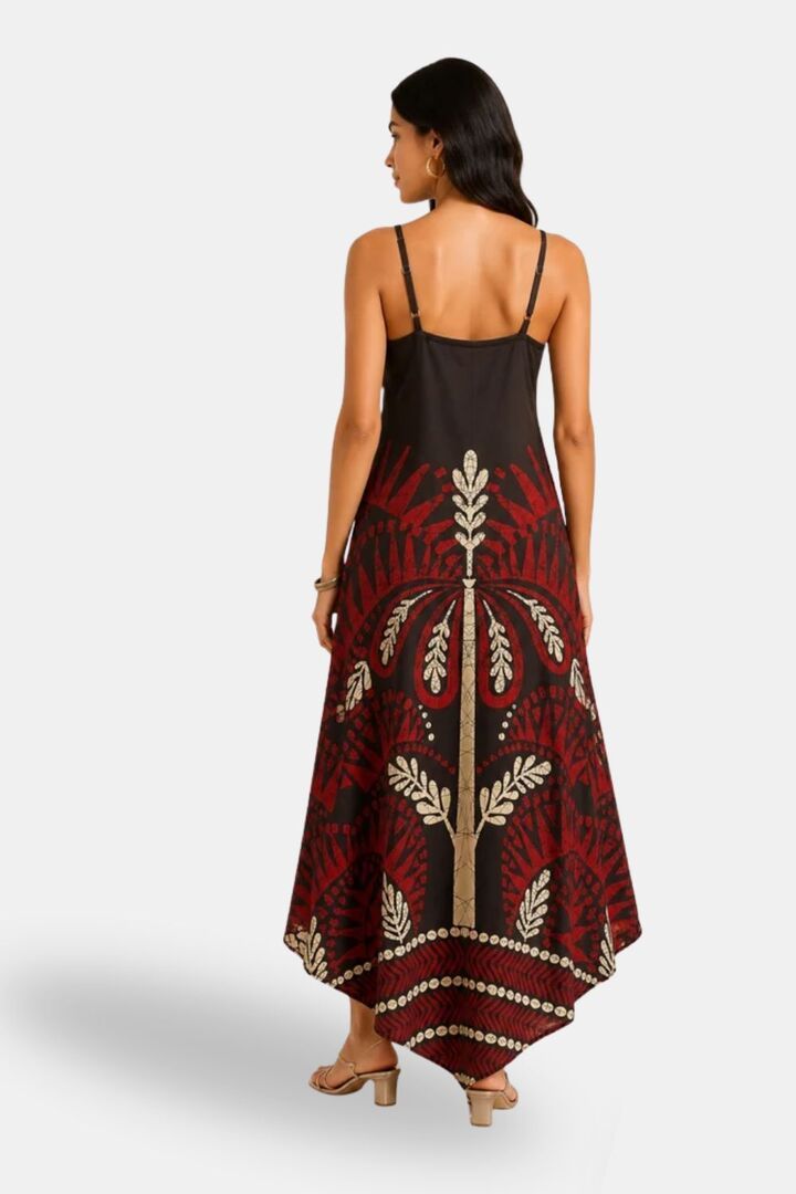 Sands of India Women Floral Print Asymmetric Hem A-Line Brown Maxi Dress - Brown — image 2