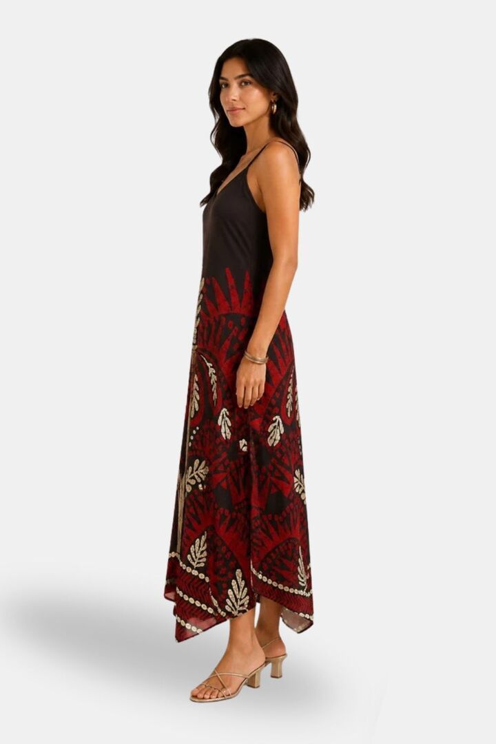 Sands of India Women Floral Print Asymmetric Hem A-Line Brown Maxi Dress - Brown — image 3