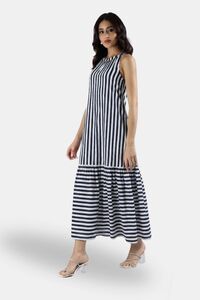 Sands of India Women Blue & Off-White Striped Halter Neck Flounce Hem Dress - Blue — thumbnail 3