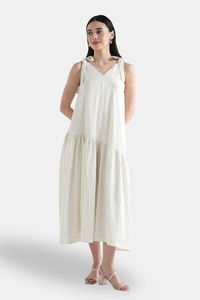 Sands of India White Textured Bias-Cut Maxi Dress with Adjustable Straps & Lining — thumbnail 1