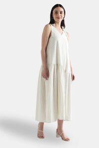 Sands of India White Textured Bias-Cut Maxi Dress with Adjustable Straps & Lining — thumbnail 4