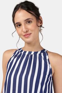 Sands of India Blue Off-White Striped Halter Neck Flounce Hem Dress — thumbnail 5