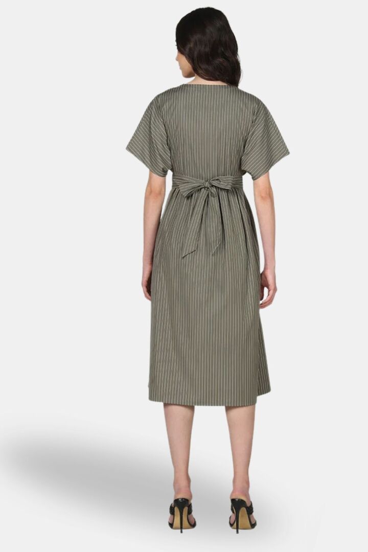 Sands of India Olive Striped Wrap-Front Midi Dress with Waist Tie — image 2