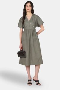 Sands of India Olive Striped Wrap-Front Midi Dress with Waist Tie — thumbnail 4