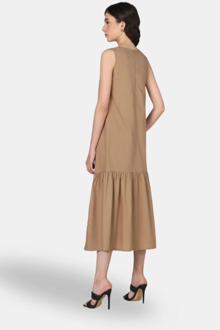 Sands of India Mocha Embroidered Sleeveless Maxi Dress with Gathered Hem -Casual Day Wear — image 2