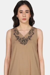Sands of India Mocha Embroidered Sleeveless Maxi Dress with Gathered Hem -Casual Day Wear — thumbnail 3
