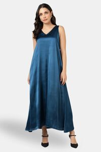 Sands of India Blue Party Maxi Satin Dress — thumbnail 1