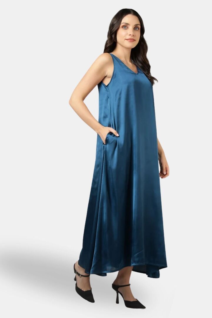Sands of India Blue Party Maxi Satin Dress — image 3