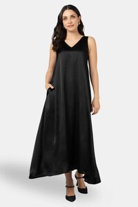 Sands of India Black Party Maxi Satin Dress — thumbnail 1