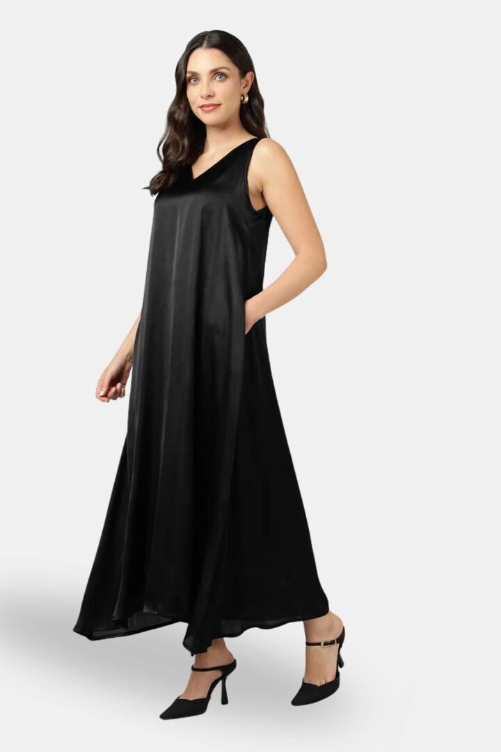 Sands of India Black Party Maxi Satin Dress — image 3