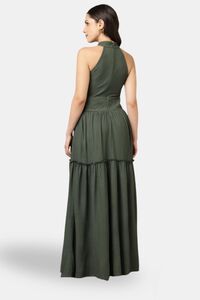 Sands of India Olive Halter Neck Gathered Maxi Dress — thumbnail 2