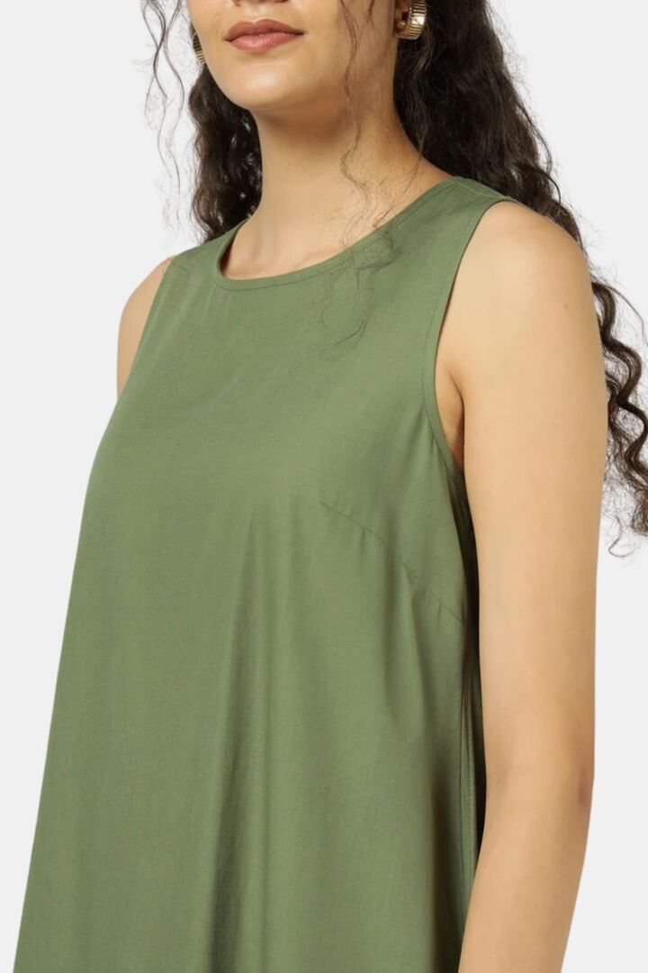 Sands of India Green Sleeveless Maxi Dress with Gathered Hem — image 3