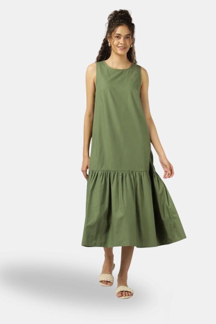 Sands of India Green Sleeveless Maxi Dress with Gathered Hem — image 4