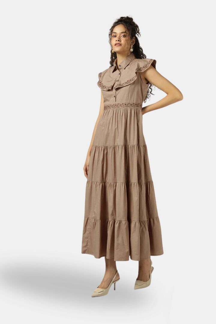 Sands of India Mocha Tiered Embroidered Maxi Dress — image 3