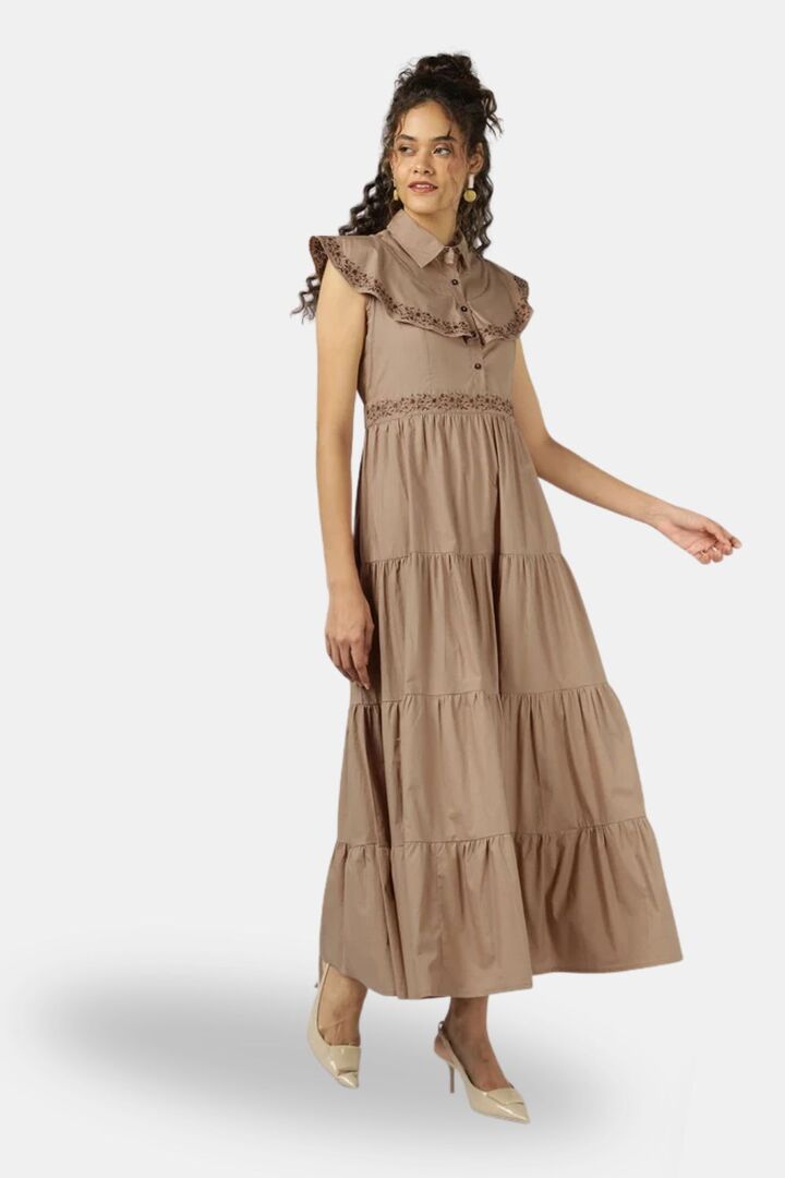 Sands of India Mocha Tiered Embroidered Maxi Dress — image 5
