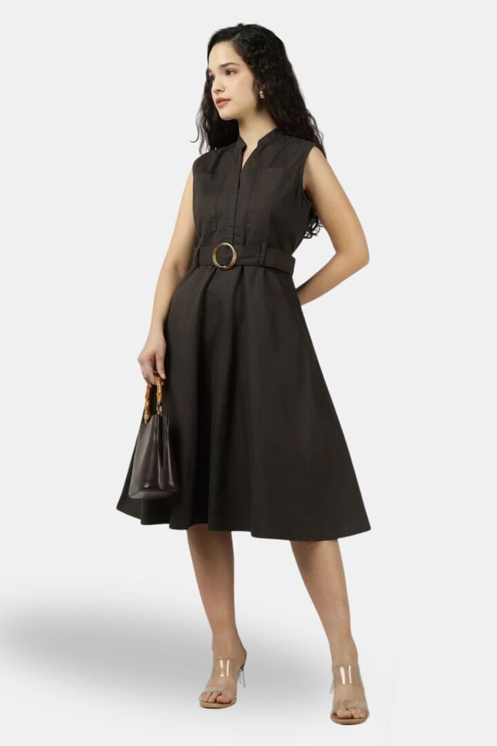 Sands of India Dark Olive Utility Sleeveless Belted Dress — image 2
