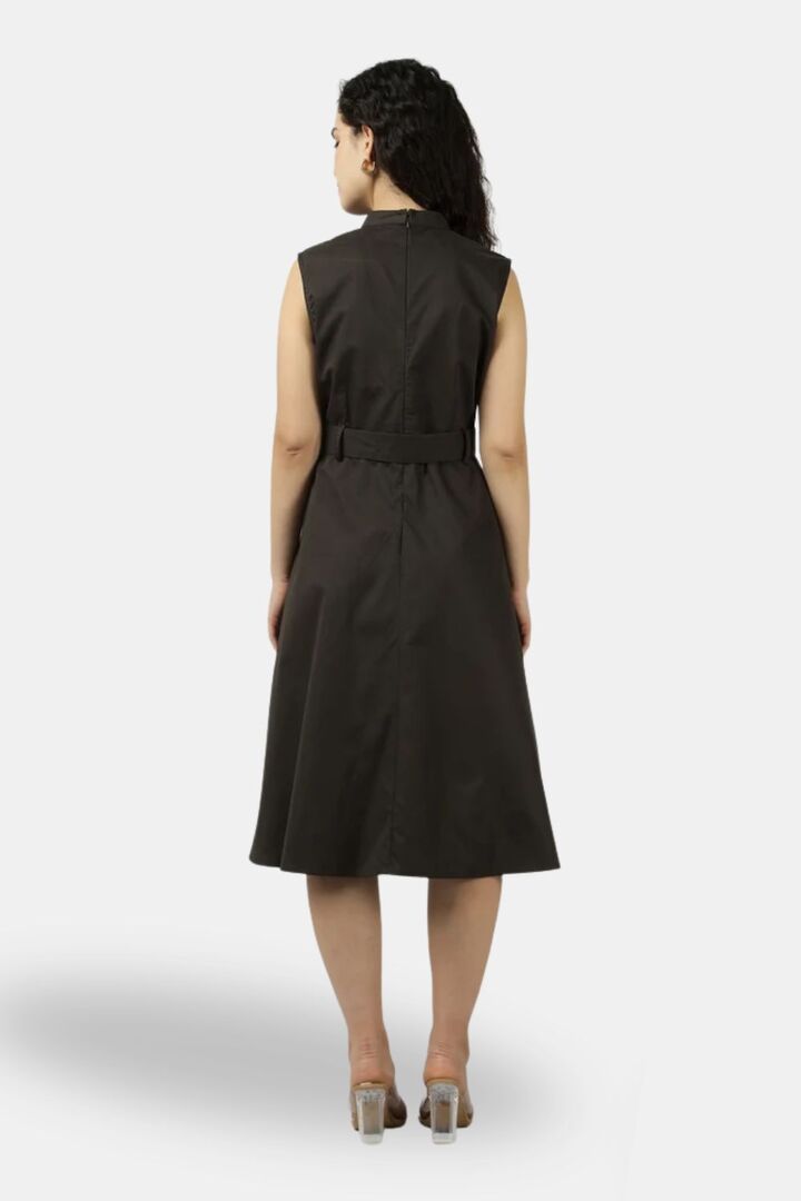 Sands of India Dark Olive Utility Sleeveless Belted Dress — image 3