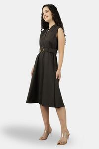 Sands of India Dark Olive Utility Sleeveless Belted Dress — thumbnail 4