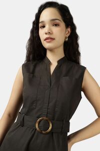 Sands of India Dark Olive Utility Sleeveless Belted Dress — thumbnail 5