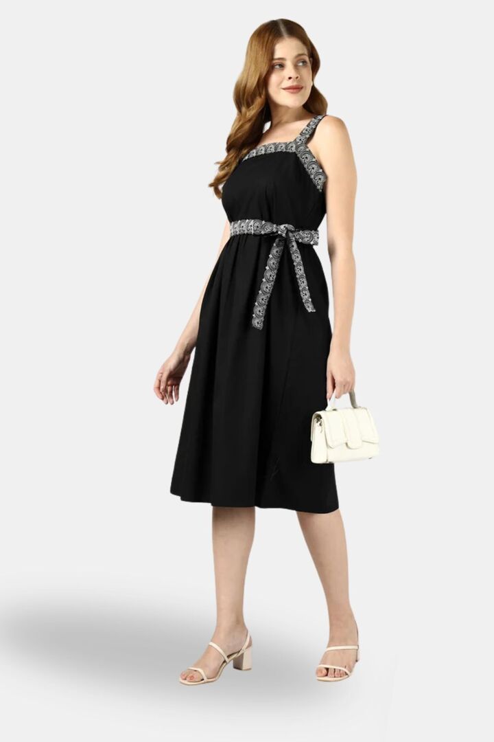 Sands of India Black Embroidered Midi Evening Dress — image 2