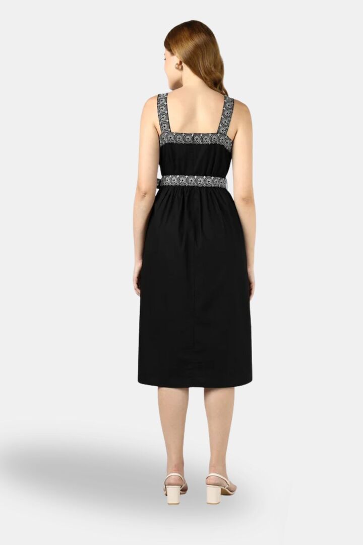 Sands of India Black Embroidered Midi Evening Dress — image 3