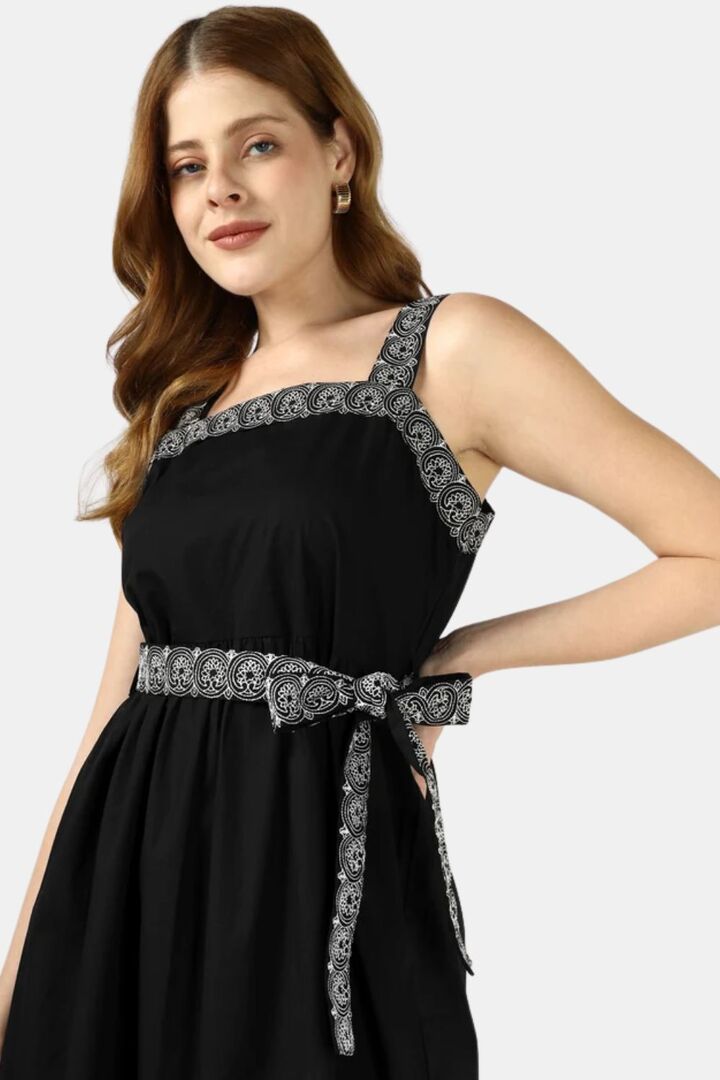 Sands of India Black Embroidered Midi Evening Dress — image 4