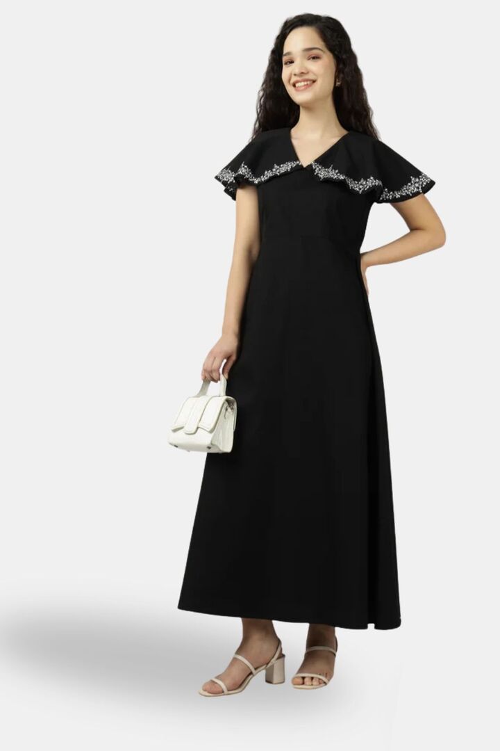 Sands of India Black Embroidered Evening Maxi Dress — image 2