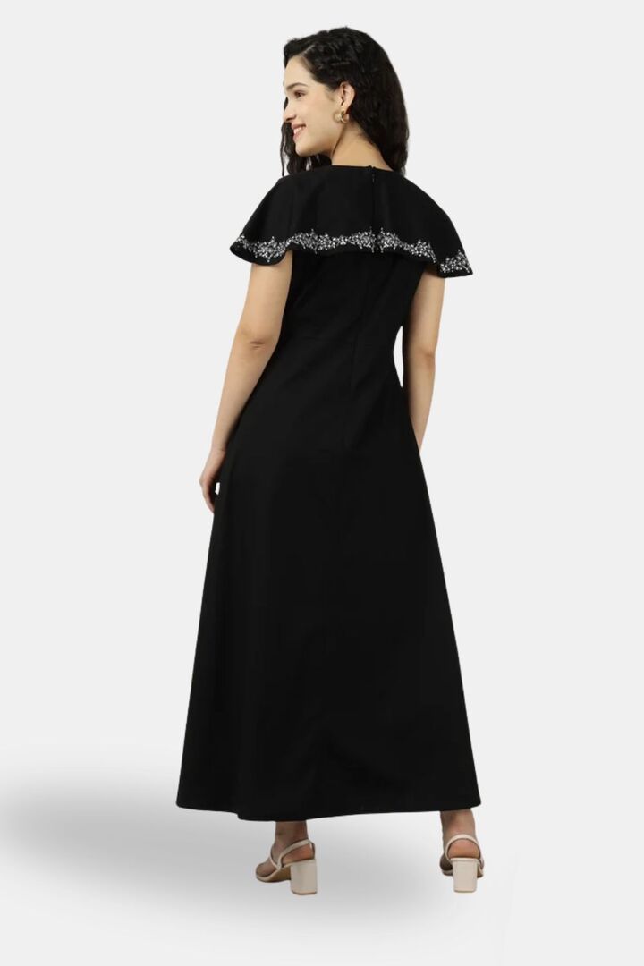 Sands of India Black Embroidered Evening Maxi Dress — image 3