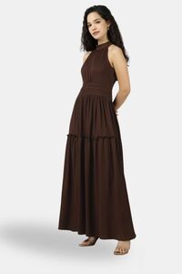 Sands of India Brown Halter Neck Gathered Evening Maxi Dress — thumbnail 5