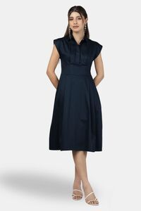 Sands of India Navy Blue Sleeveless Shirt-Collar Long Dress — thumbnail 1